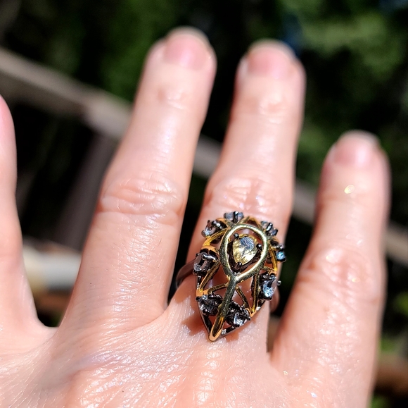 Citrine & Topaz Sterling Rhodium & Gold Art Deco ring sz6.5 - Picture 15 of 15